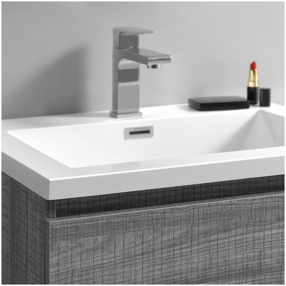 24 Glossy Ash Gray Free Standing Modern Bathroom Cabinet w/ Integrated Sink