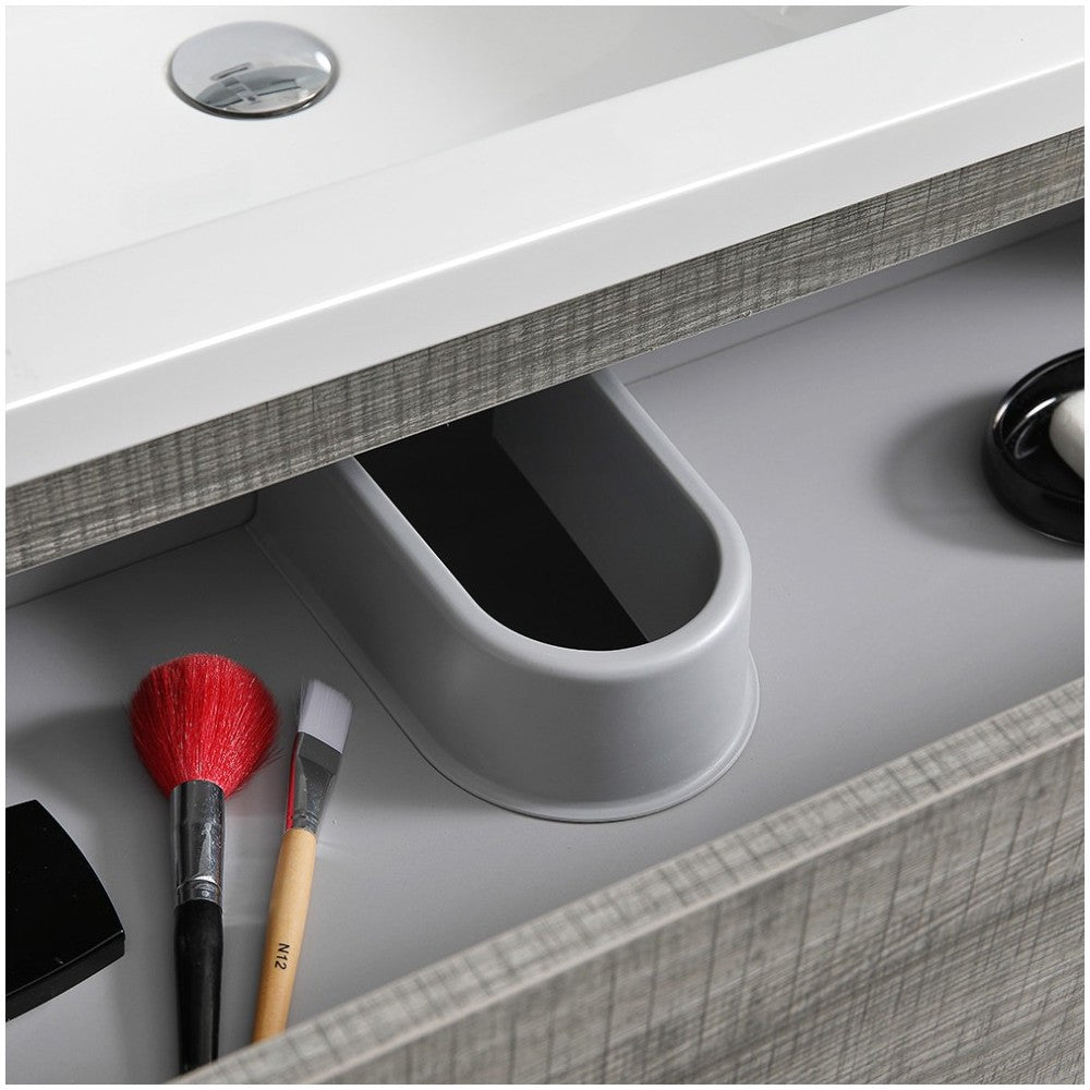 24 Glossy Ash Gray Free Standing Modern Bathroom Cabinet w/ Integrated Sink