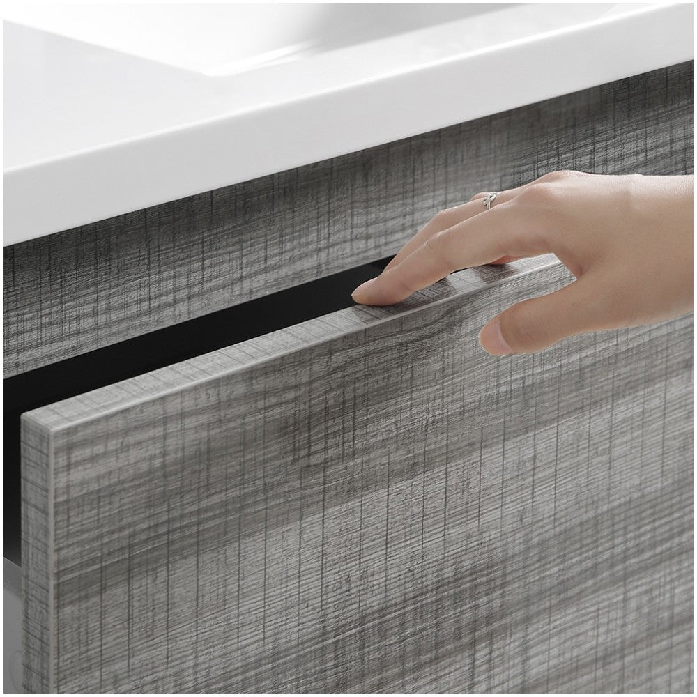 24 Glossy Ash Gray Free Standing Modern Bathroom Cabinet w/ Integrated Sink