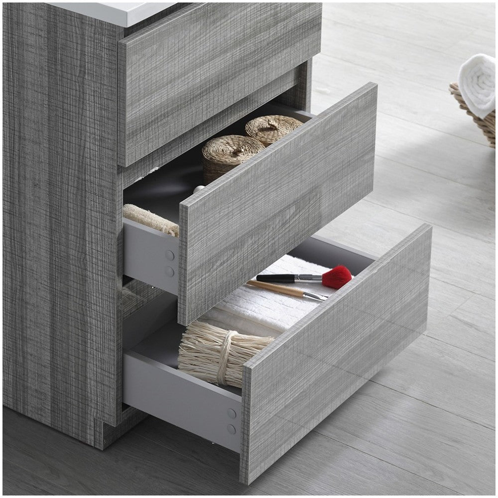 24 Glossy Ash Gray Free Standing Modern Bathroom Cabinet w/ Integrated Sink
