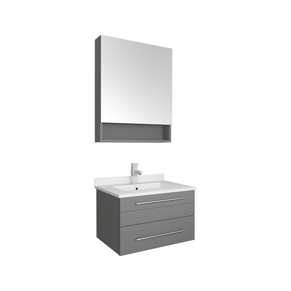 24 Gray Wall Hung Undermount Sink Modern Bathroom Vanity w/ Medicine Cabinet