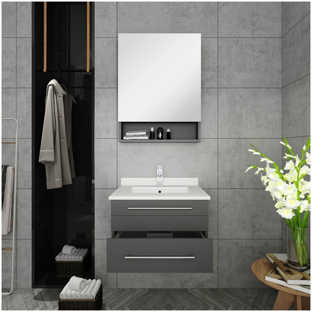 24 Gray Wall Hung Undermount Sink Modern Bathroom Vanity w/ Medicine Cabinet