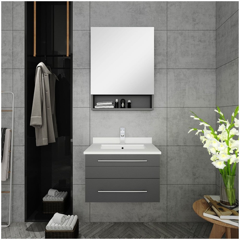 24 Gray Wall Hung Undermount Sink Modern Bathroom Vanity w/ Medicine Cabinet