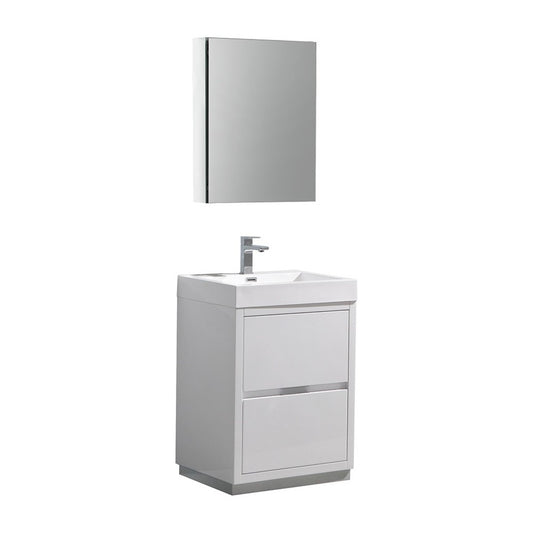24 White Free Standing Modern Bathroom Vanity w/ Medicine Cabinet