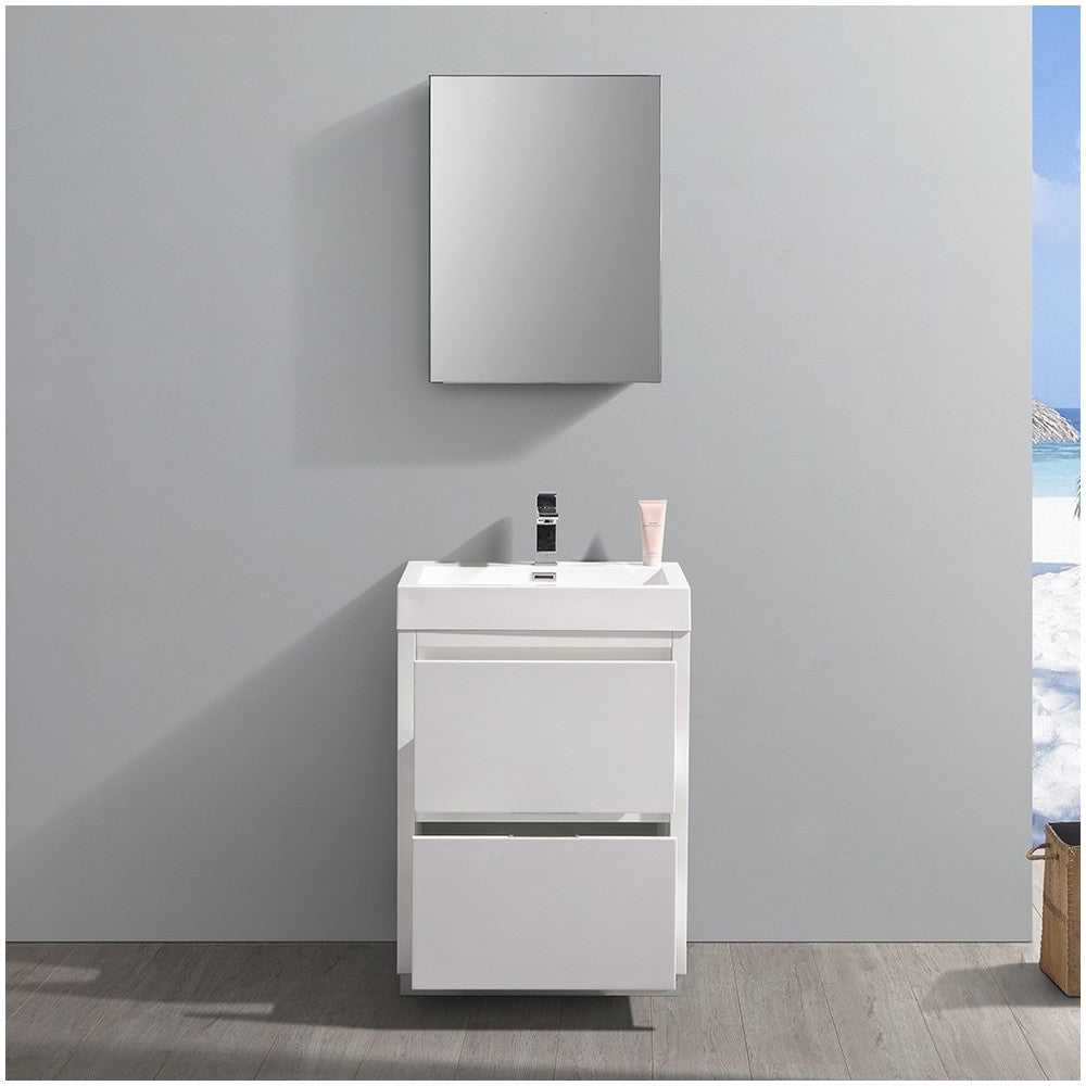 24 White Free Standing Modern Bathroom Vanity w/ Medicine Cabinet