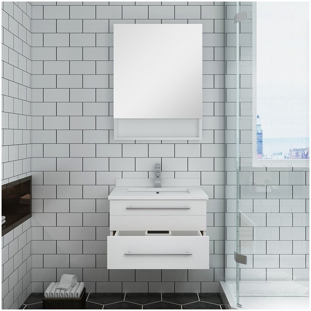 24 White Wall Hung Undermount Sink Modern Bathroom Vanity w/ Medicine Cabinet