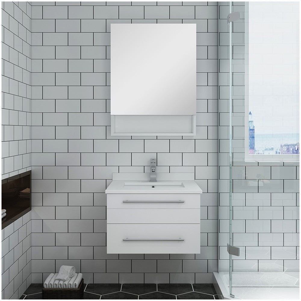 24 White Wall Hung Undermount Sink Modern Bathroom Vanity w/ Medicine Cabinet