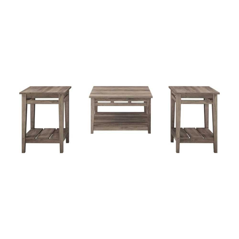 3 Piece Farmhouse Square Coffee Table and Side Tables - Gray Wash