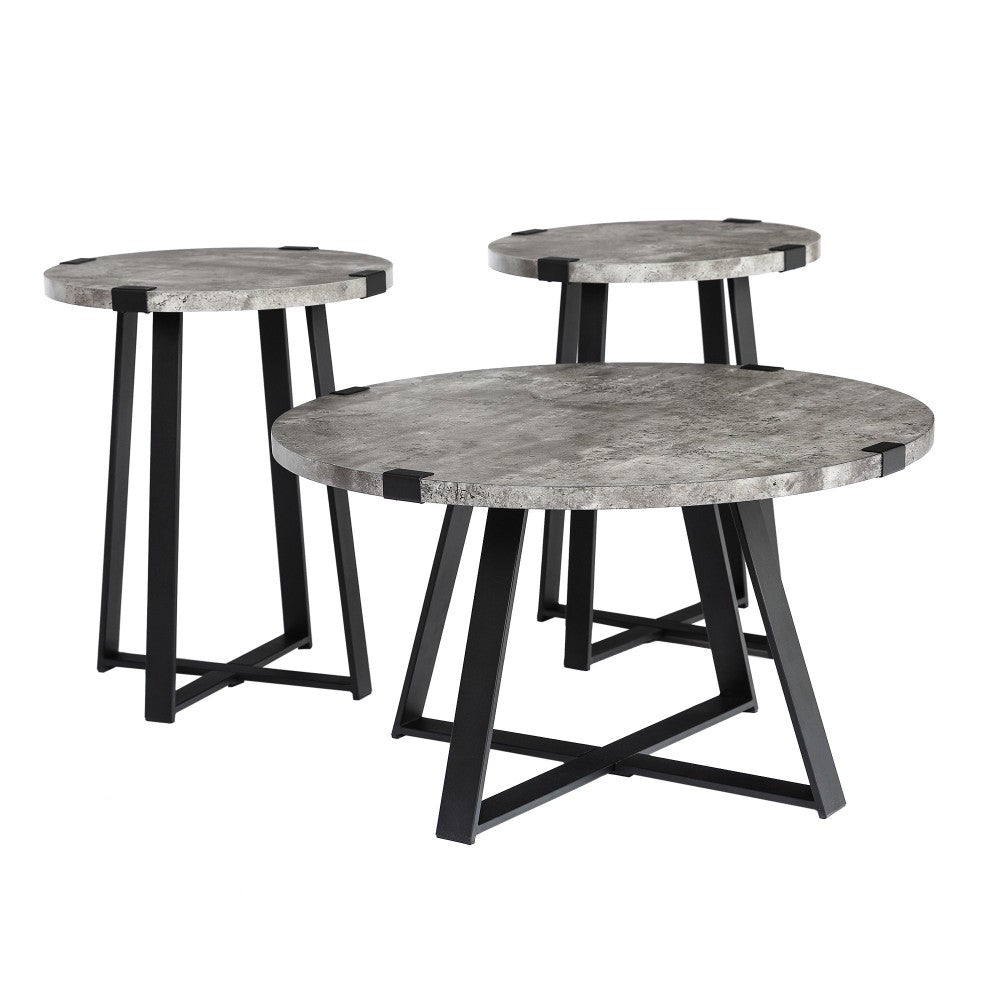3 Piece Metal Wrap Coffee & Side Table Group - Dark Concrete