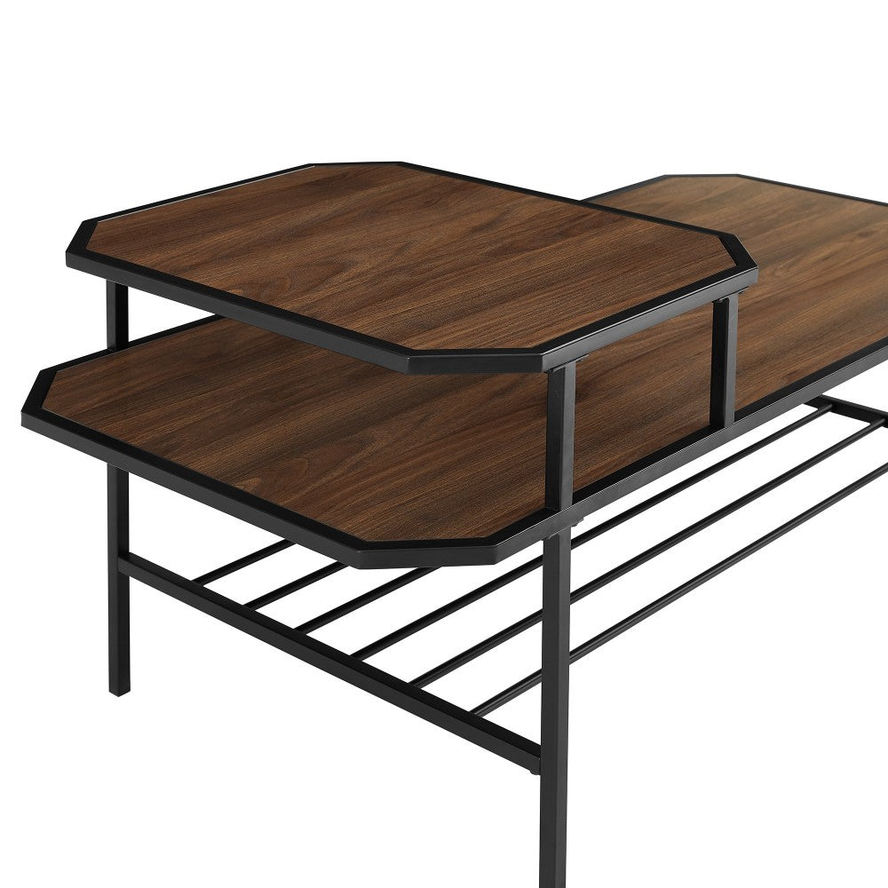 3 Piece Tiered Mixed Material Accent Table Set - Dark Walnut