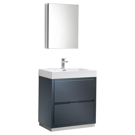 30 Dark Slate Gray Free Standing Modern Bathroom Vanity w/ Medicine Cabinet
