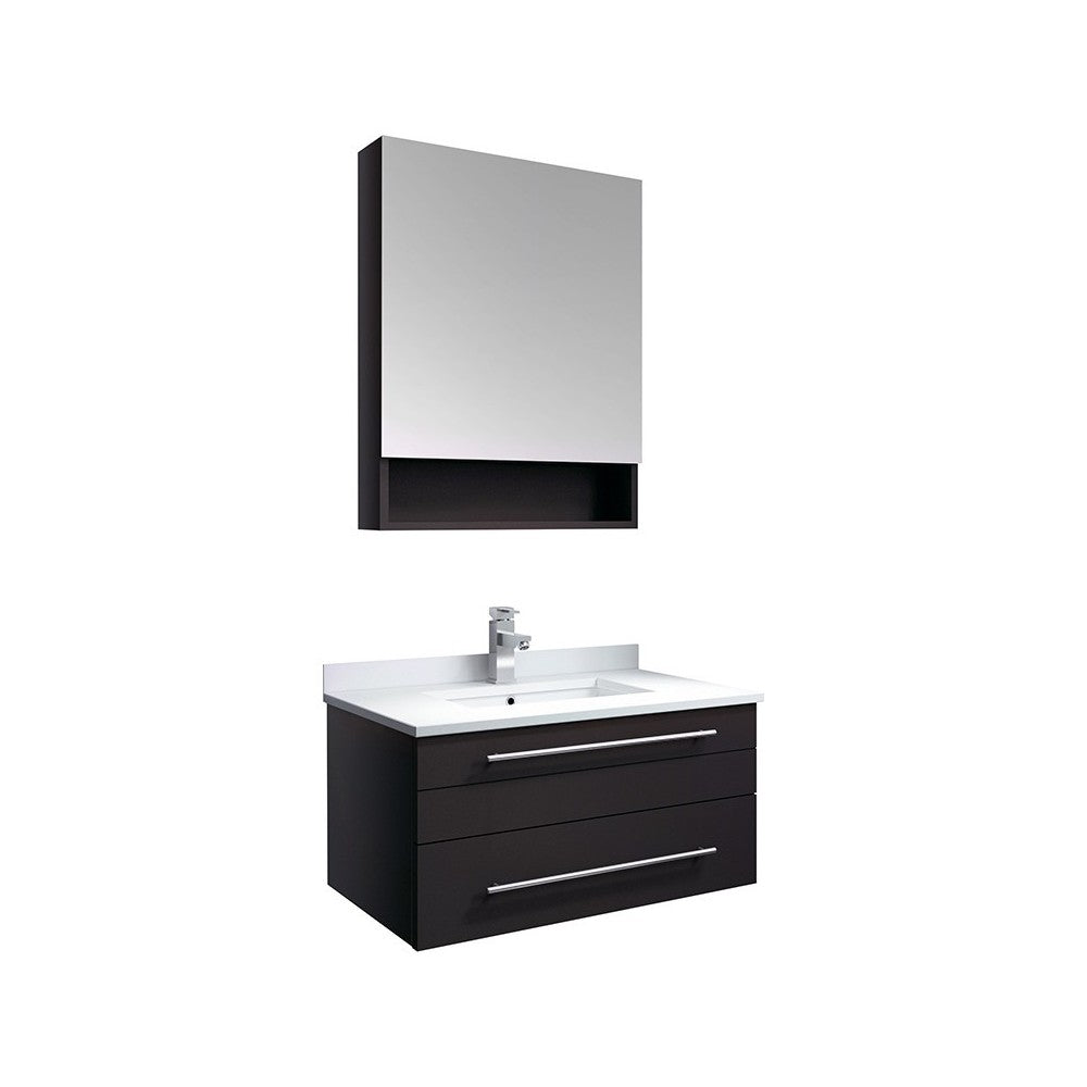 30 Espresso Wall Hung Undermount Sink Modern Bathroom Vanity w/ Medicine Cabinet