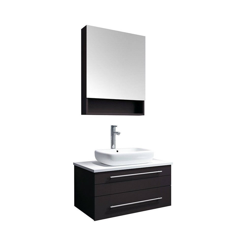 30 Espresso Wall Hung Vessel Sink Modern Bathroom Vanity w/ Medicine Cabinet