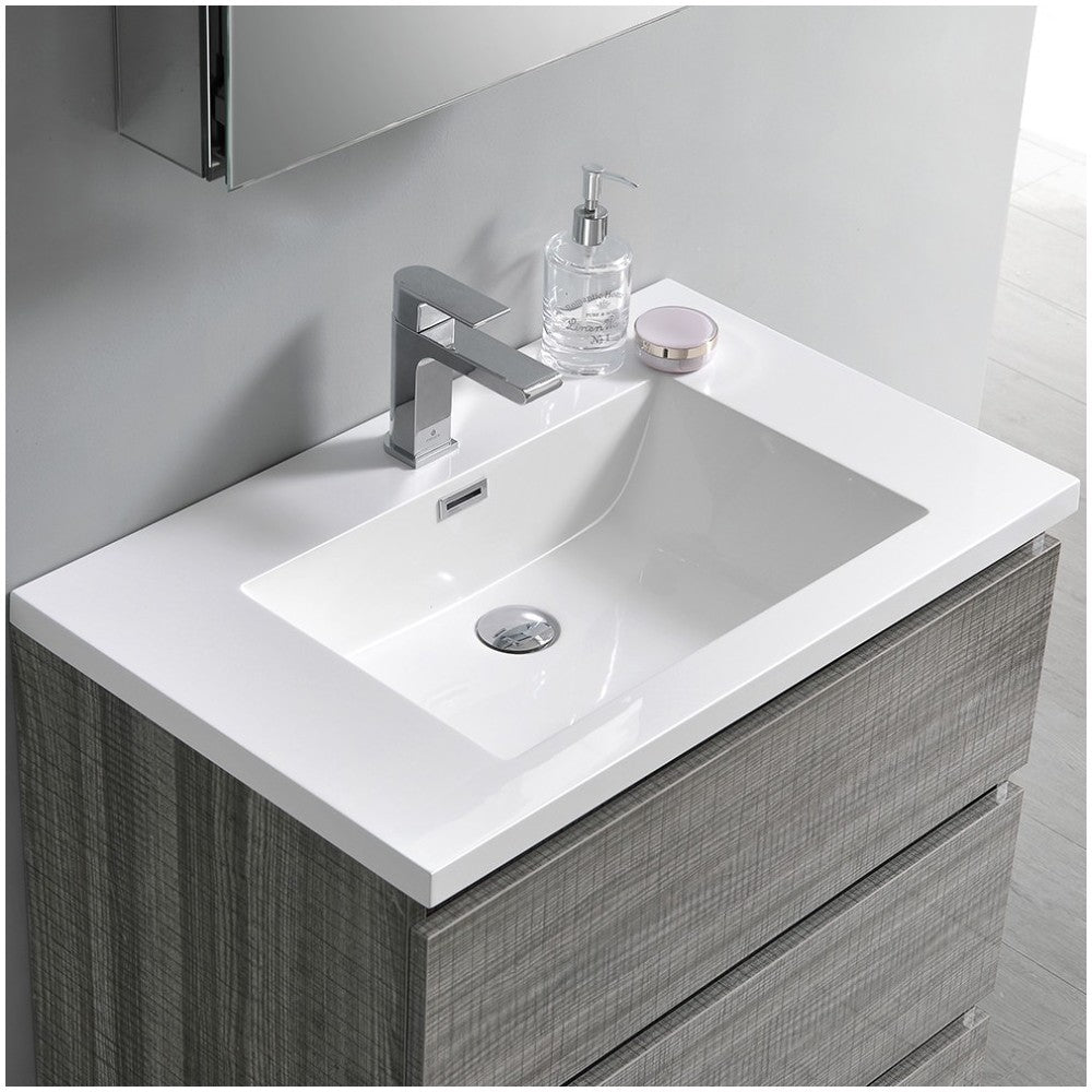 30 Glossy Ash Gray Free Standing Modern Bathroom Vanity w/ Medicine Cabinet