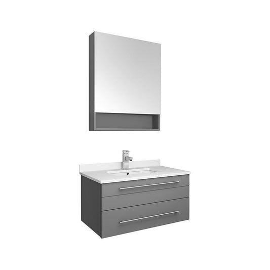 30 Gray Wall Hung Undermount Sink Modern Bathroom Vanity w/ Medicine Cabinet