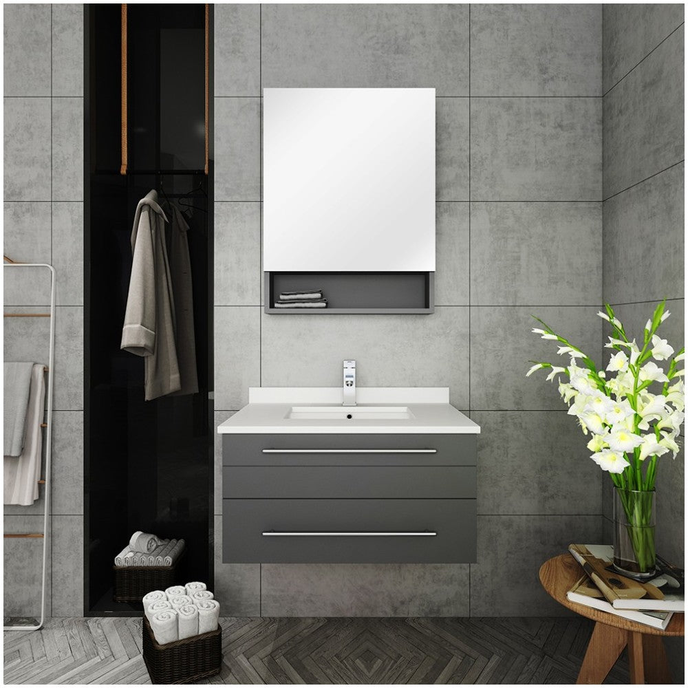 30 Gray Wall Hung Undermount Sink Modern Bathroom Vanity w/ Medicine Cabinet