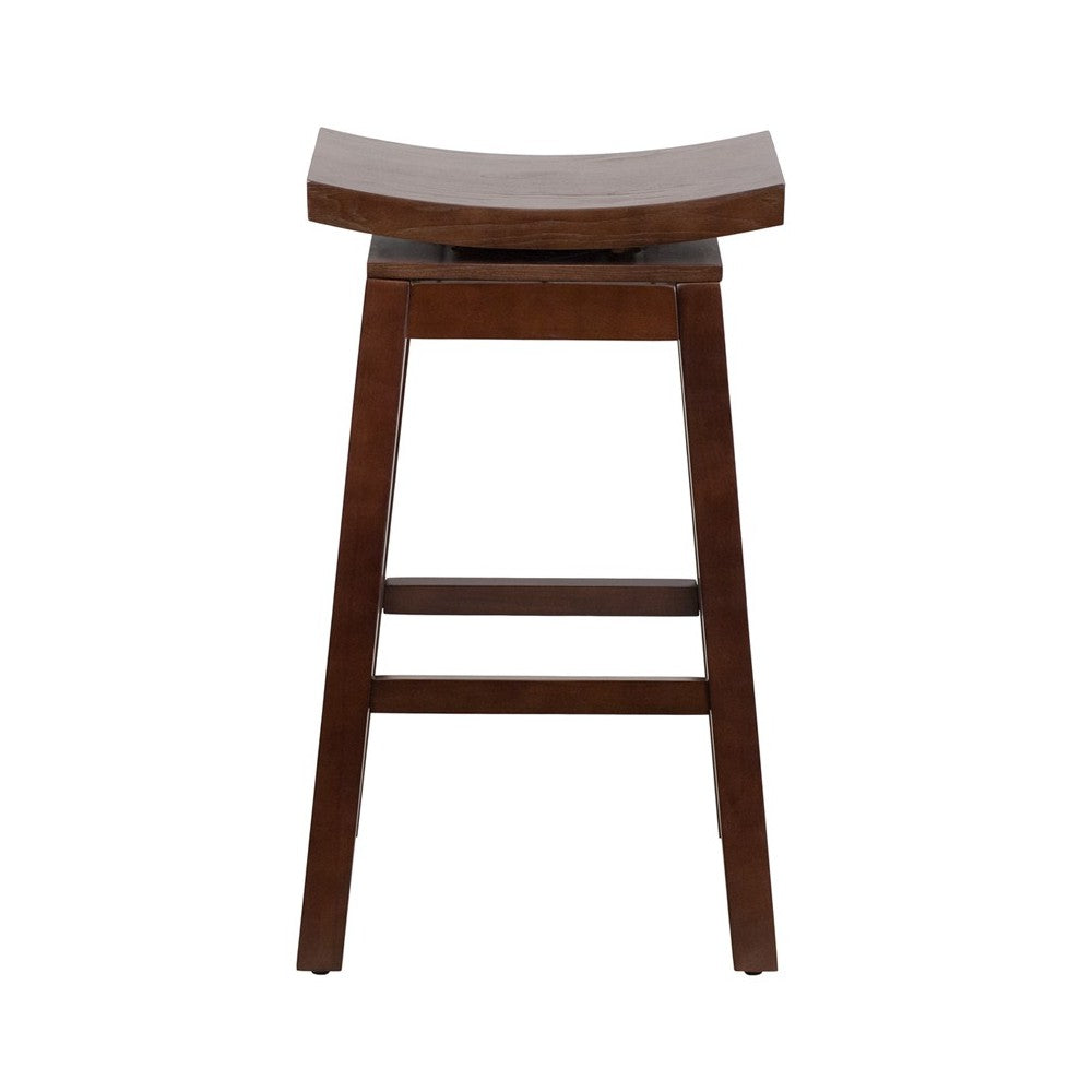 30'' High Saddle Seat Cappuccino Wood Barstool with Auto Swivel Seat Return