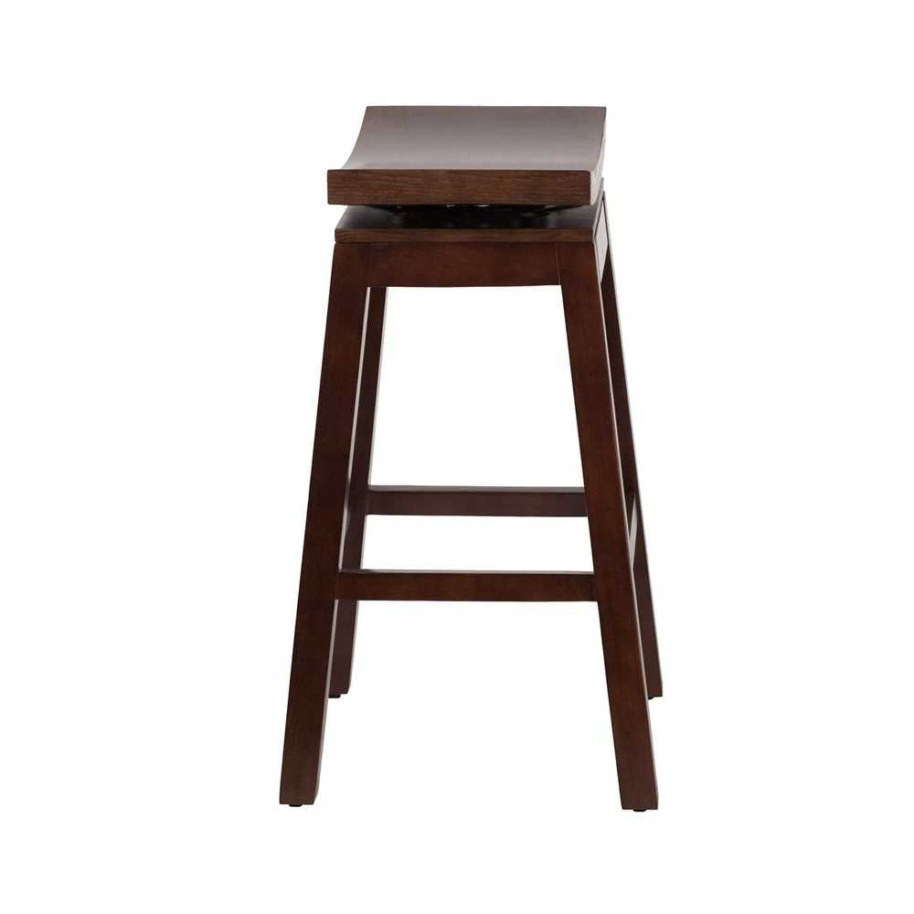 30'' High Saddle Seat Cappuccino Wood Barstool with Auto Swivel Seat Return