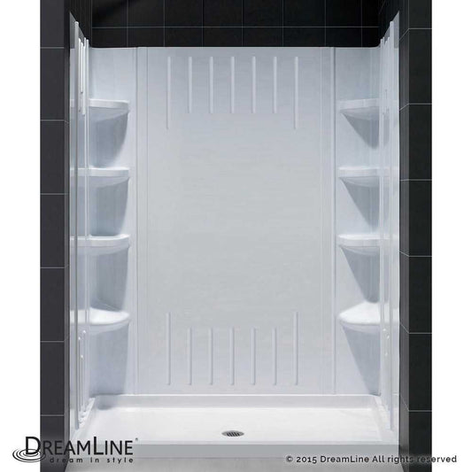 30 in. D x 60 in. W x 75 5/8 in. H Center Drain Acrylic Shower Base and QWALL-3 Backwall Kit In White