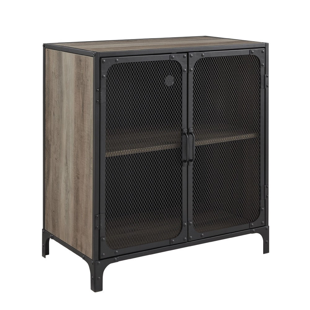 30" Industrial Mesh Metal Door Accent Cabinet - Gray Wash