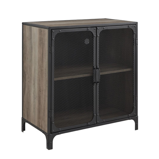 30" Industrial Mesh Metal Door Accent Cabinet - Gray Wash