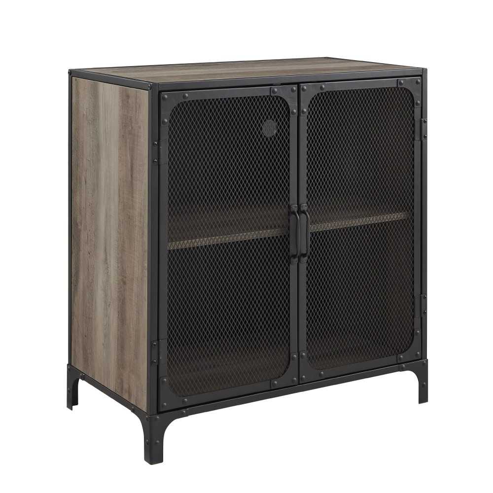 30" Industrial Mesh Metal Door Accent Cabinet - Gray Wash