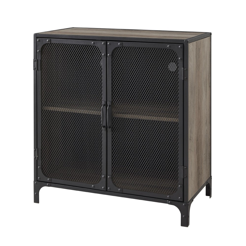 30" Industrial Mesh Metal Door Accent Cabinet - Gray Wash