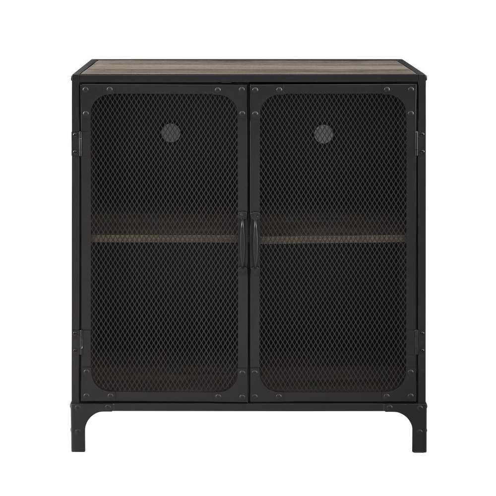 30" Industrial Mesh Metal Door Accent Cabinet - Gray Wash