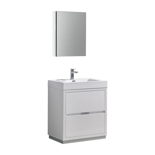 30 White Free Standing Modern Bathroom Vanity w/ Medicine Cabinet