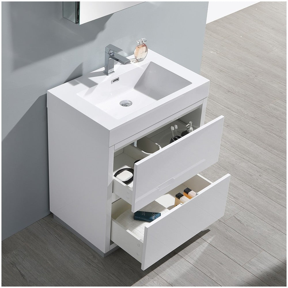 30 White Free Standing Modern Bathroom Vanity w/ Medicine Cabinet