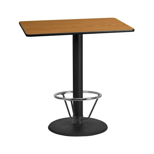 30'' x 45'' Rectangular Natural Laminate Table Top with 24'' Round Bar Height Table Base and Foot Ring