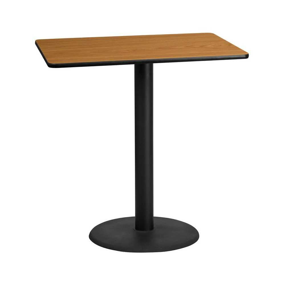 30'' x 45'' Rectangular Natural Laminate Table Top with 24'' Round Bar Height Table Base