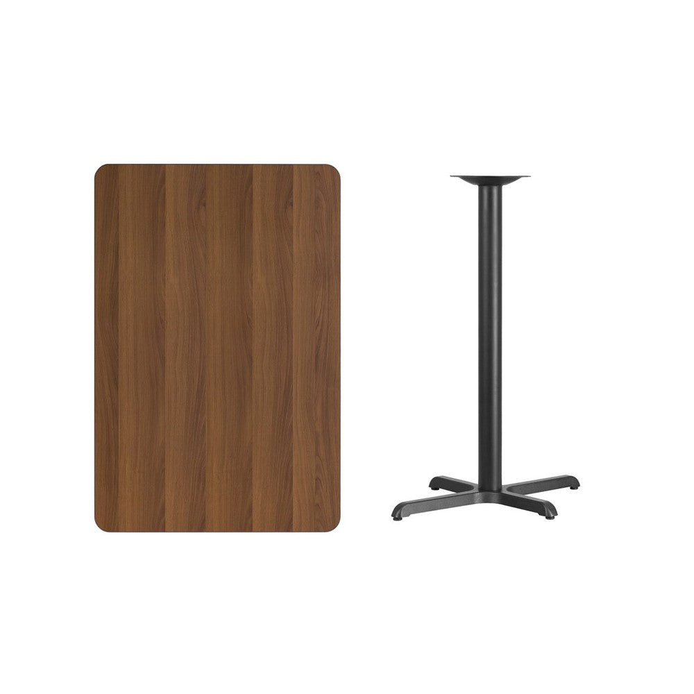 30'' x 45'' Rectangular Walnut Laminate Table Top with 23.5'' x 29.5'' Bar Height Table Base