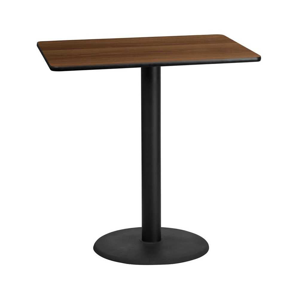 30'' x 45'' Rectangular Walnut Laminate Table Top with 24'' Round Bar Height Table Base