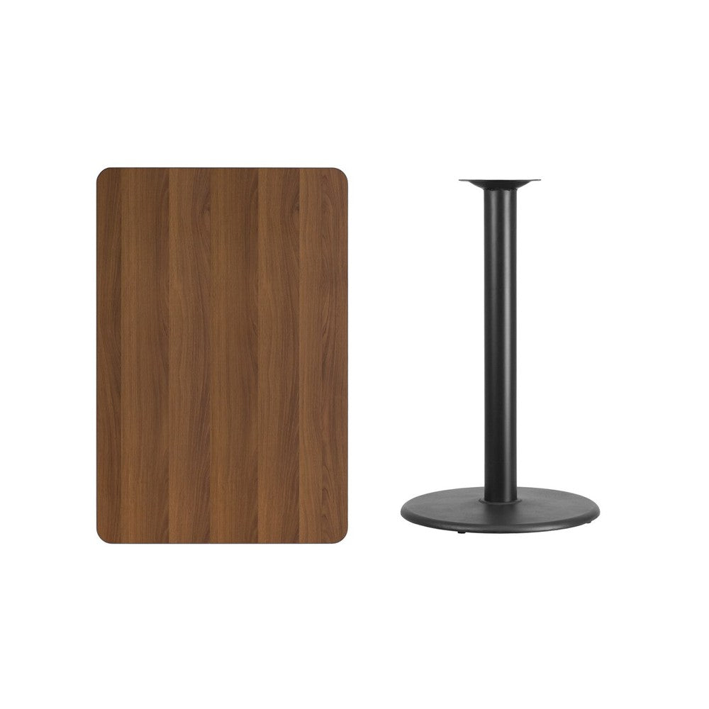 30'' x 45'' Rectangular Walnut Laminate Table Top with 24'' Round Bar Height Table Base