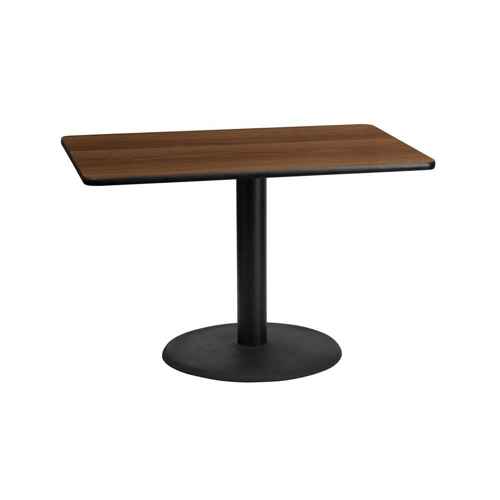 30'' x 45'' Rectangular Walnut Laminate Table Top with 24'' Round Table Height Base