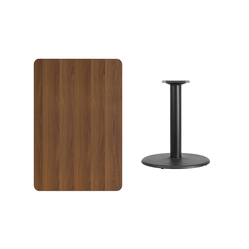 30'' x 45'' Rectangular Walnut Laminate Table Top with 24'' Round Table Height Base