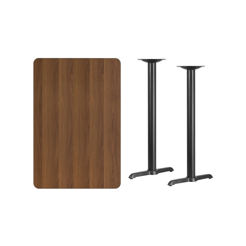 30'' x 45'' Rectangular Walnut Laminate Table Top with 5'' x 22'' Bar Height Table Bases