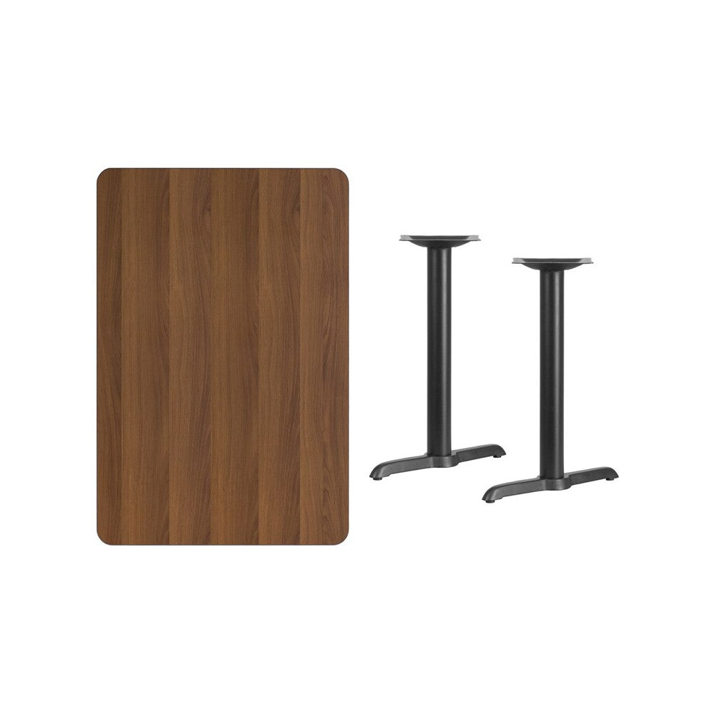 30'' x 45'' Rectangular Walnut Laminate Table Top with 5'' x 22'' Table Height Bases