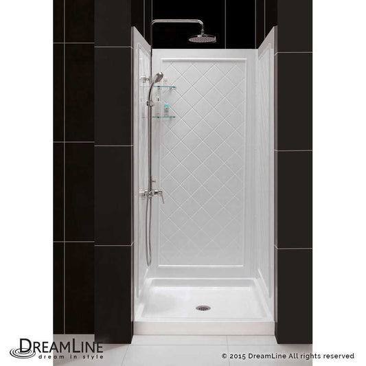 32 in. D x 32 in. W x 76 3/4 in. H Center Drain Acrylic Shower Base and QWALL-5 Backwall Kit In White