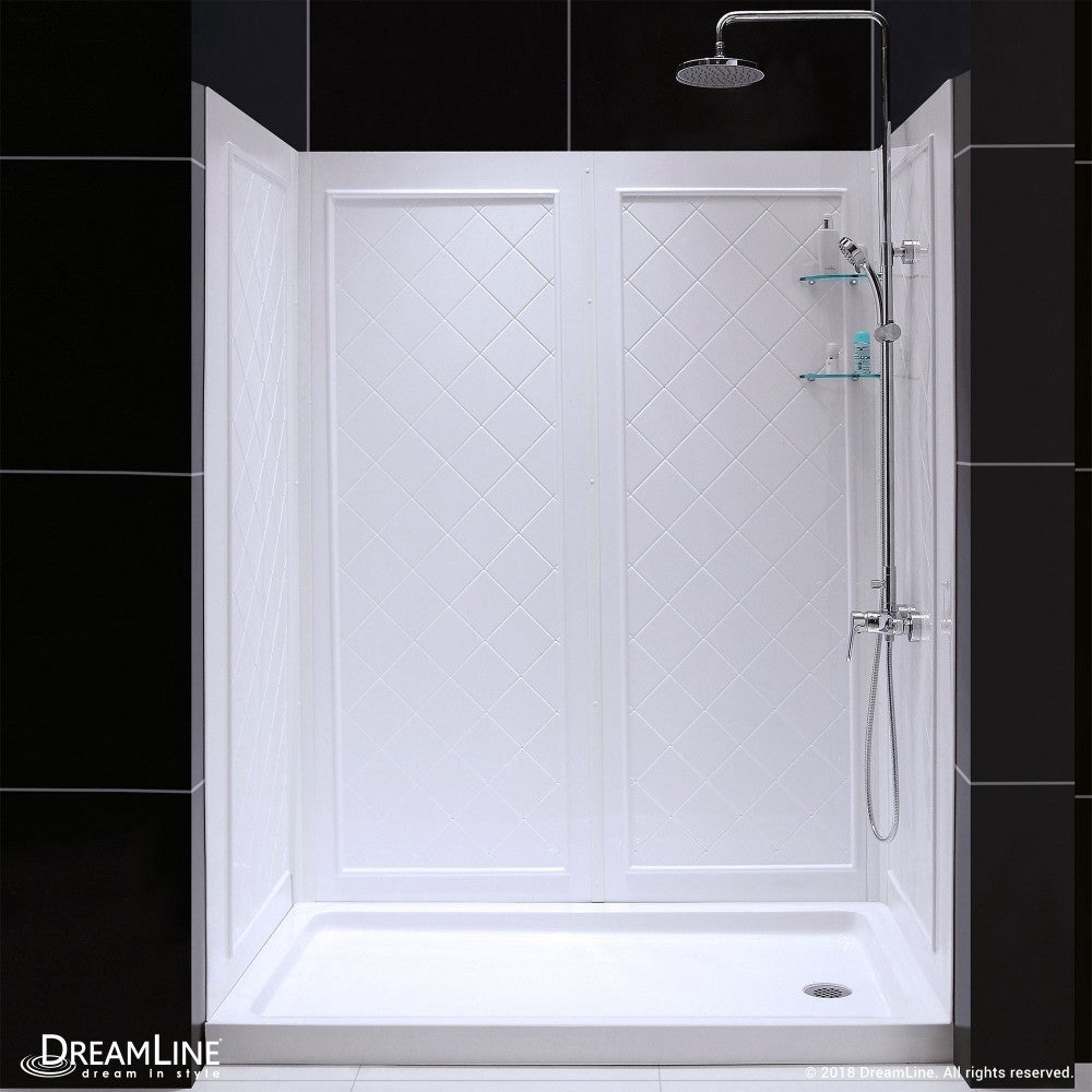 34 in. D x 60 in. W x 76 3/4 in. H Right Drain Acrylic Shower Base and QWALL-5 Backwall Kit In White