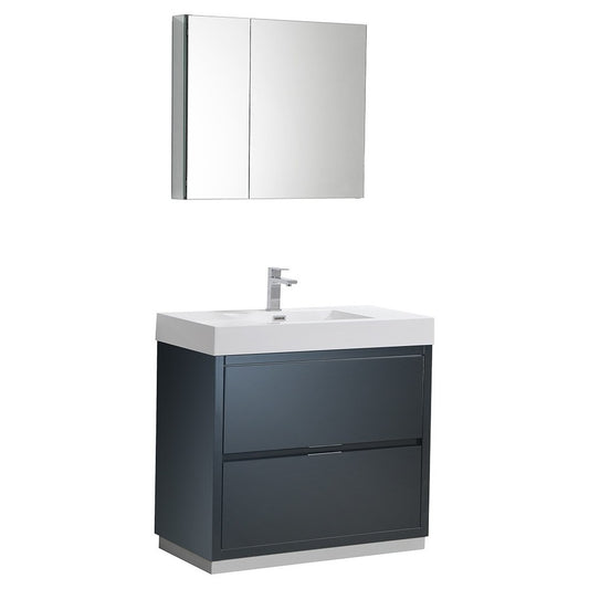 36 Dark Slate Gray Free Standing Modern Bathroom Vanity w/ Medicine Cabinet