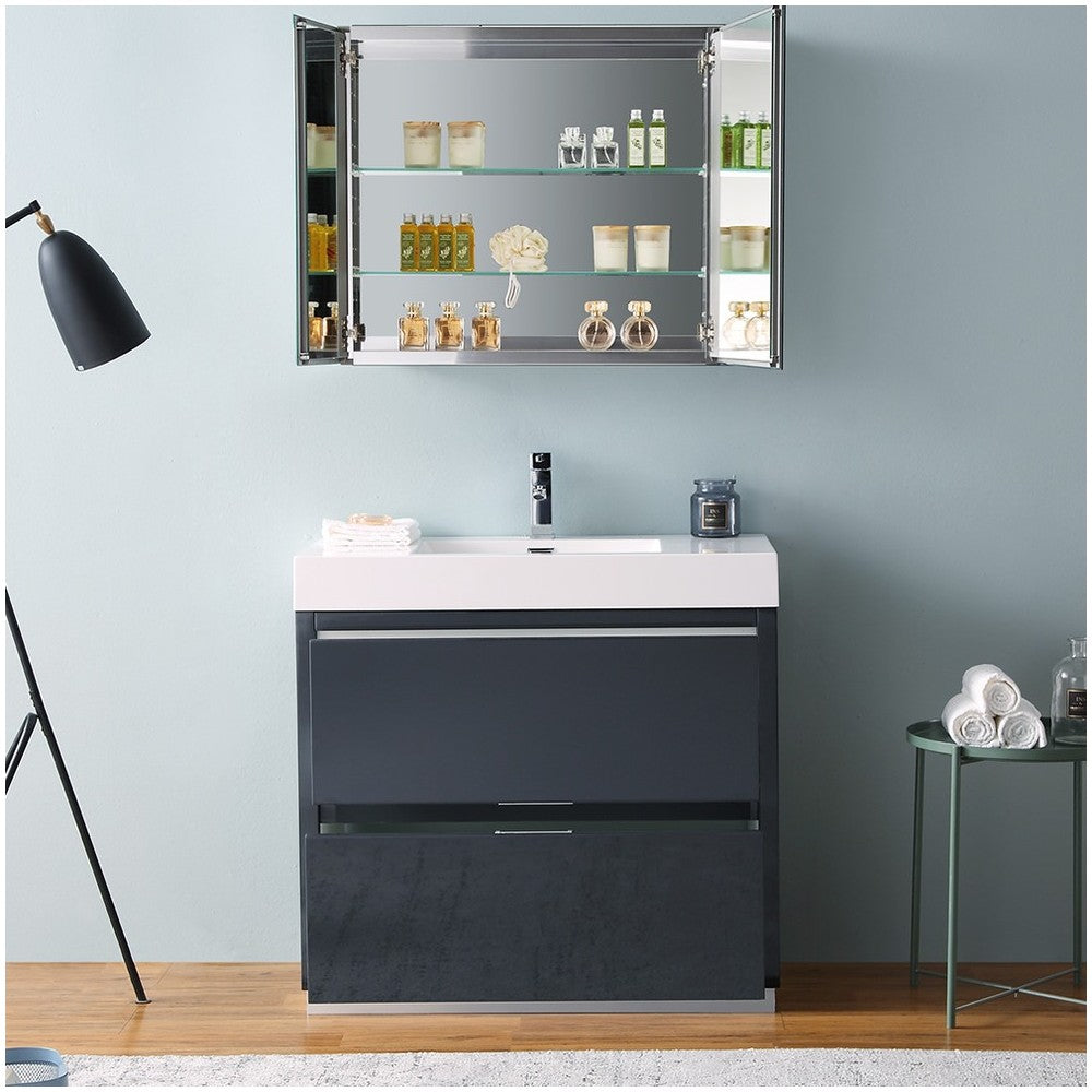 36 Dark Slate Gray Free Standing Modern Bathroom Vanity w/ Medicine Cabinet