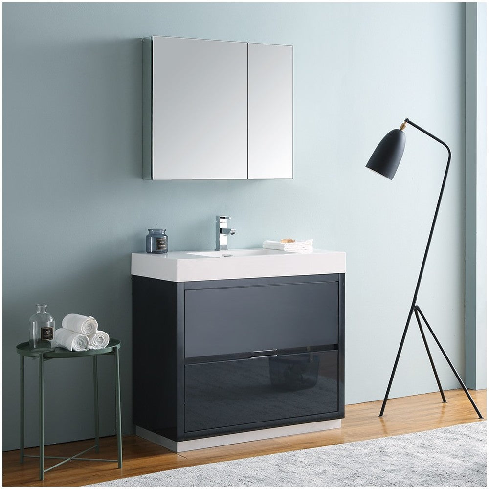 36 Dark Slate Gray Free Standing Modern Bathroom Vanity w/ Medicine Cabinet