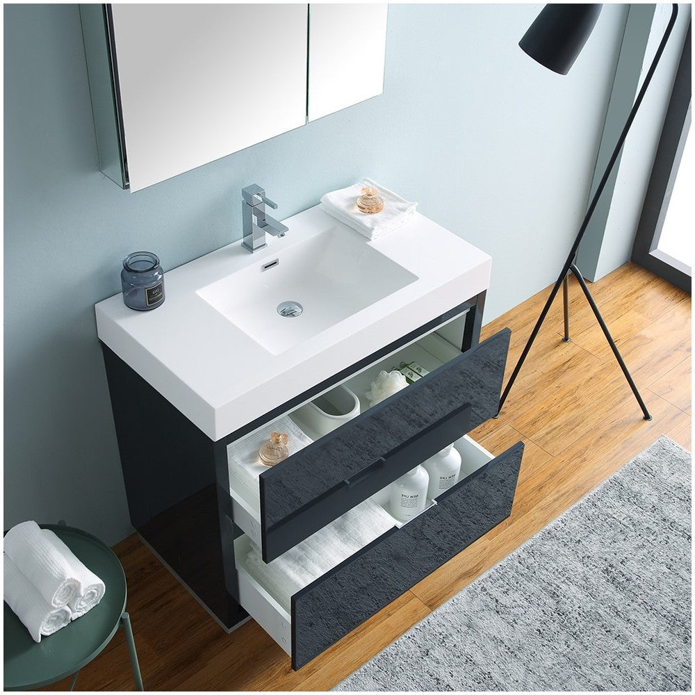 36 Dark Slate Gray Free Standing Modern Bathroom Vanity w/ Medicine Cabinet