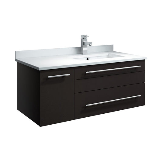 36 Espresso Wall Hung Bathroom Cabinet w/ Top & Undermount Sink - Right Version
