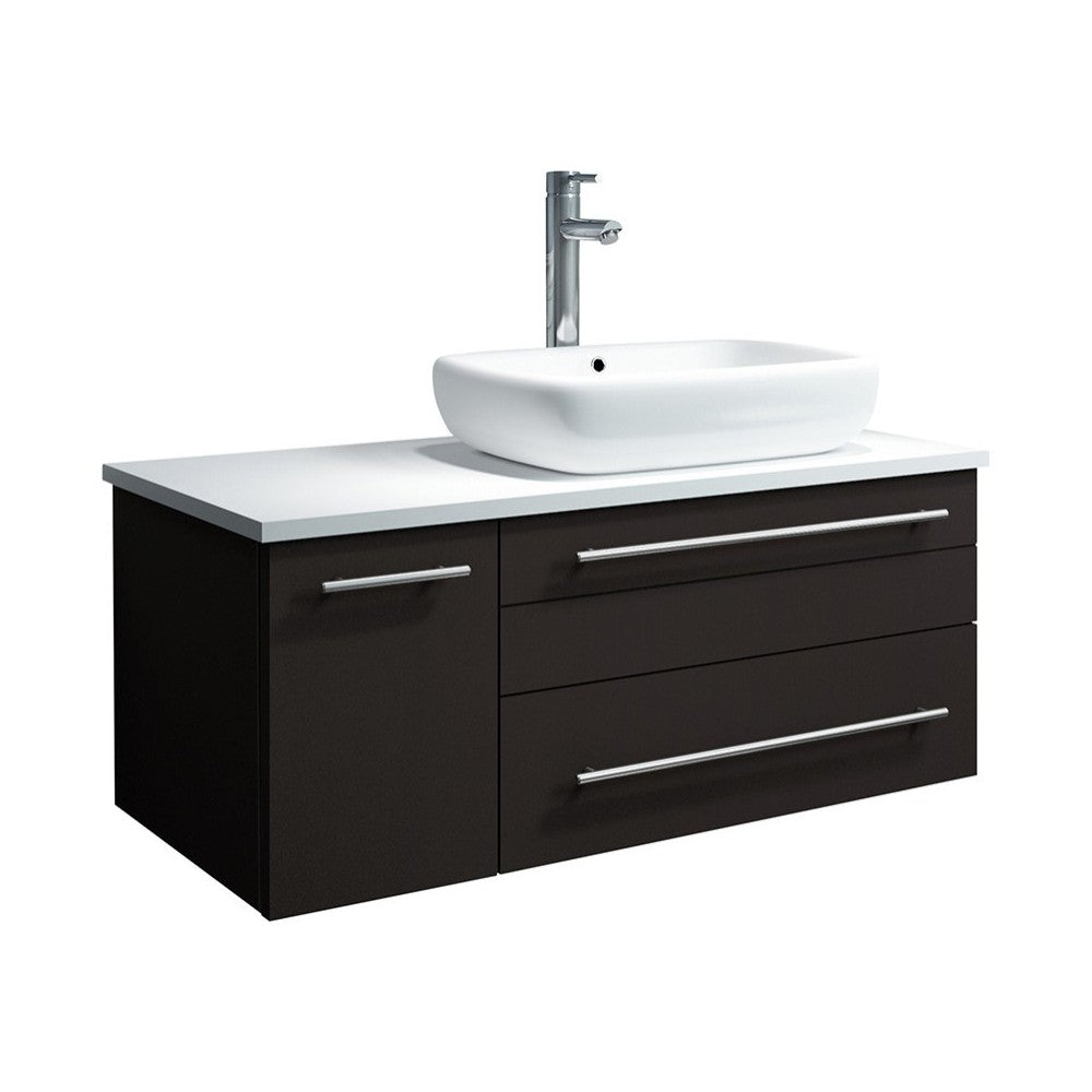 36 Espresso Wall Hung Bathroom Cabinet w/ Top & Vessel Sink - Right Version