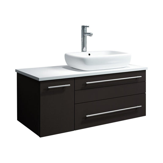 36 Espresso Wall Hung Bathroom Cabinet w/ Top & Vessel Sink - Right Version