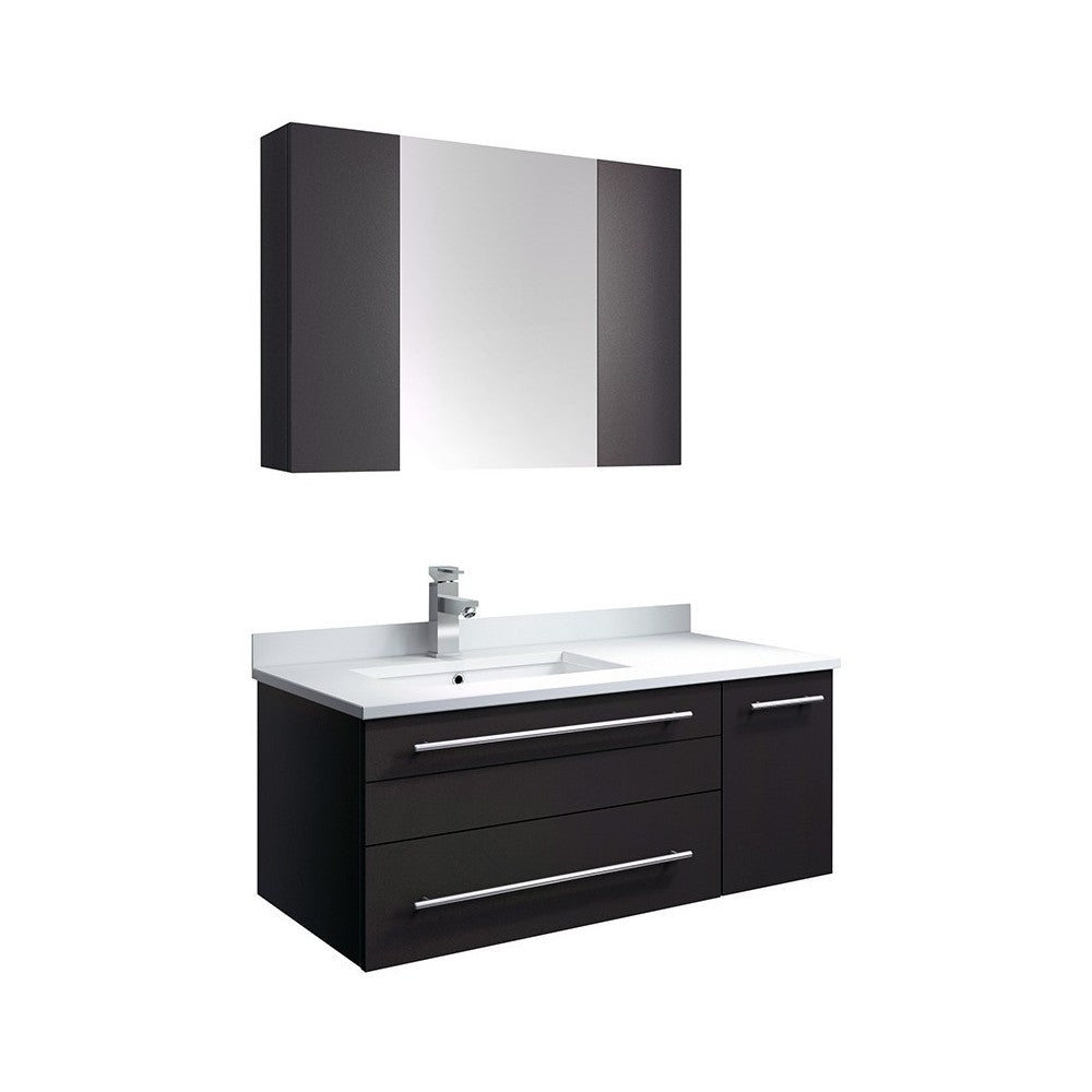 36 Espresso Wall Hung Undermount Sink Bathroom Vanity w/ Medicine Cabinet - Left