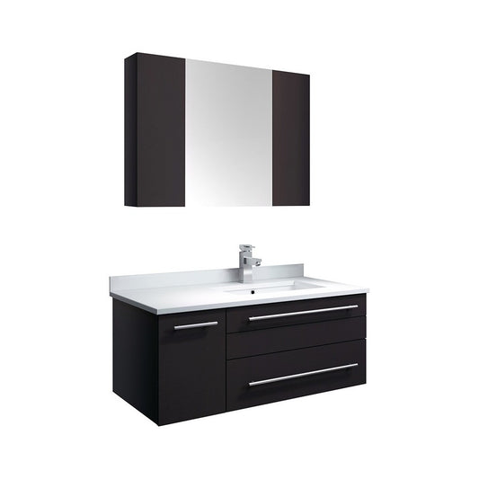 36 Espresso Wall Hung Undermount Sink Bathroom Vanity w/ Medicine Cabinet, Right